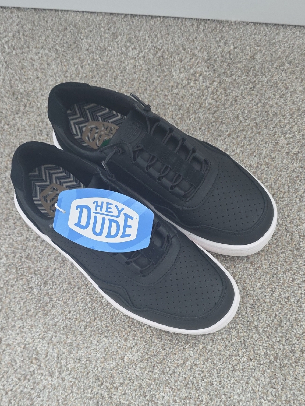 Hey Dude Mens Black Low-Top Sneakers with White Sole